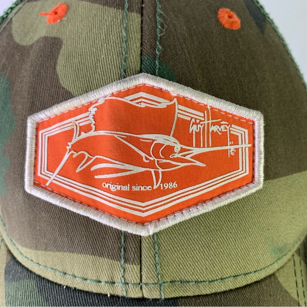 Guy Harvey Spinnaka Camo Trucker Hat Marlin Fishing Patch Snap Back - Picture 2 of 5